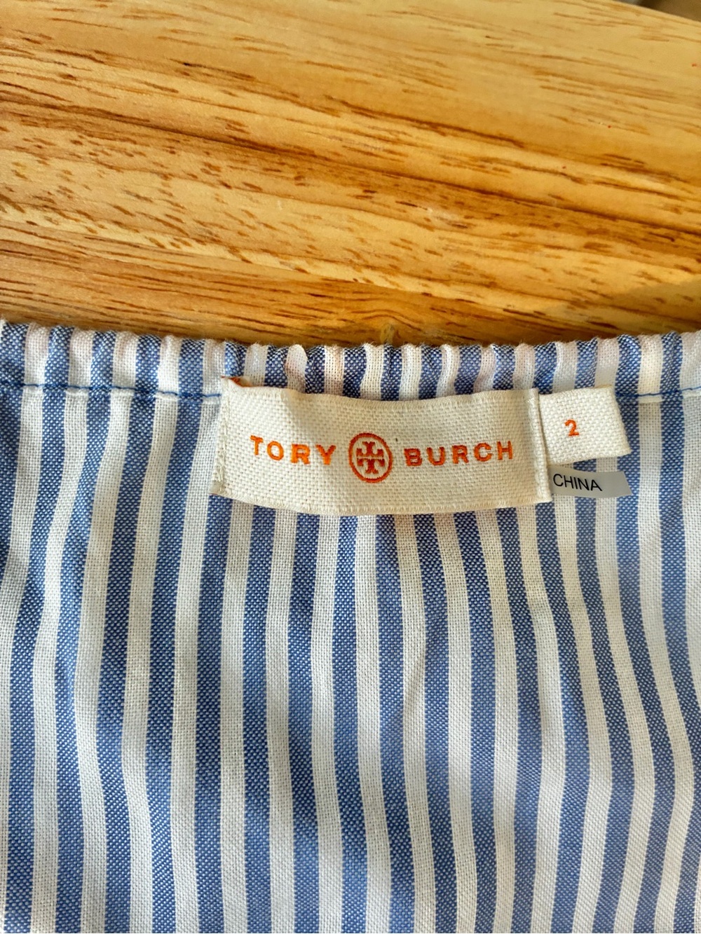 Tory Burch Blue White Striped Embroidered Tassel Peasant Blouse Tunic Size 2 - Picture 2 of 10